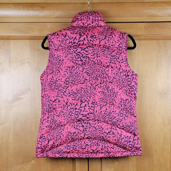 Lands' End Women's Coral and Navy Floral Down Full Zip Puffer Vest - XS - Picture 3 of 9
